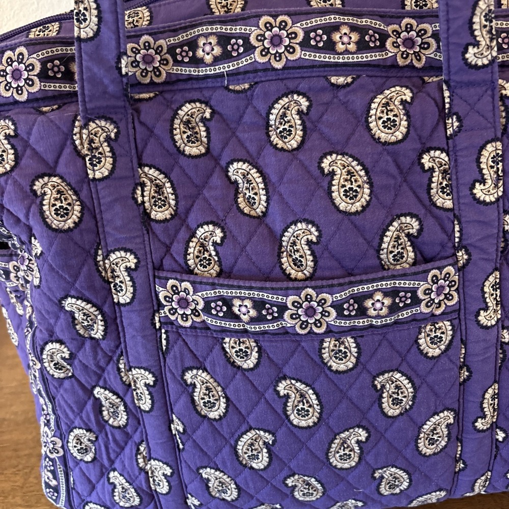 Vera Bradley Tote Bag Purple Paisley Print Large Cotton Tote 20" X 15" X 8" - Picture 8 of 11